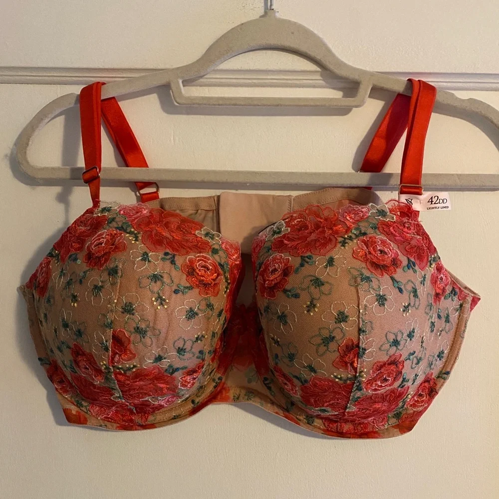 NWT Victoria's Secret Dream Angels Lace Underwire Red Floral Size 42DD